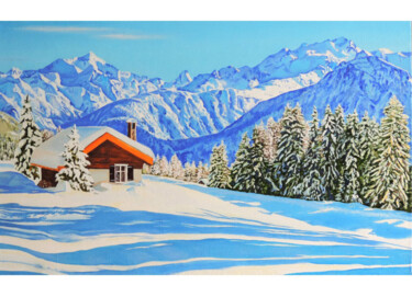 Картина под названием "Зима альпы" - Максим Федькин, Подлинное произведение искусства, Масло