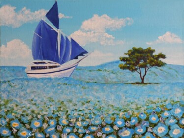 Картина под названием "Синие паруса,море ц…" - Максим Федькин, Подлинное произведение искусства, Масло