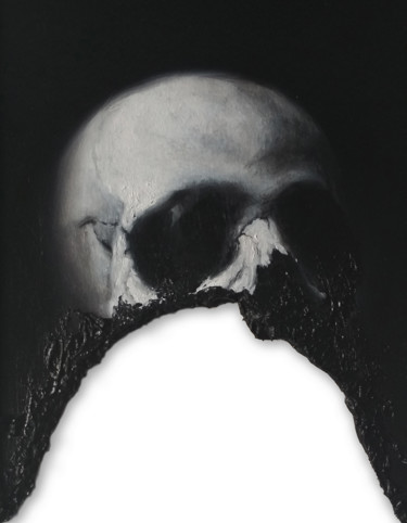 Malerei mit dem Titel "Decaying skull" von Maksim Krapht, Original-Kunstwerk, Öl