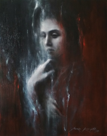 Painting titled "This Air is Soaked…" by Maksim Krapht, Original Artwork, Oil Mounted on Wood Stretcher frame