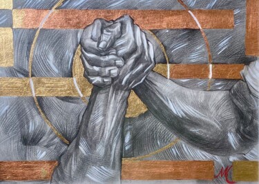 Рисунок под названием "A handshake is stro…" - Maksym Kulikov, Подлинное произведение искусства, Графит Установлен на Деревя…