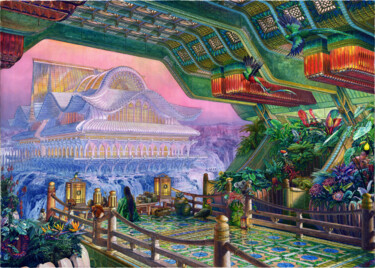 Pittura intitolato ""Sky Garden"  天空庭園" da Maksym Lazariev, Opera d'arte originale, Acquarello