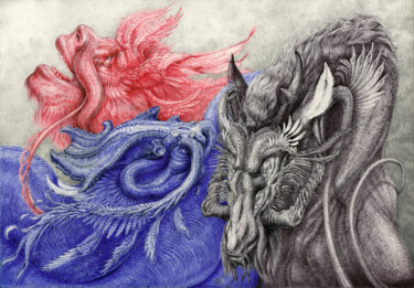 Desenho intitulada ""Become a Dragon" 竜…" por Maksym Lazariev, Obras de arte originais, Tinta