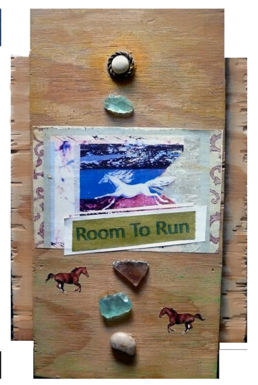 Κολάζ με τίτλο "Room to Run" από Mal, Αυθεντικά έργα τέχνης, Κολάζ Τοποθετήθηκε στο Ξύλινο πάνελ