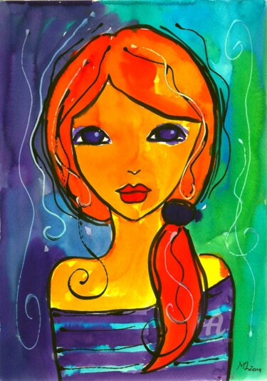 Painting titled "Sandrine" by Mala, Original Artwork, Watercolor