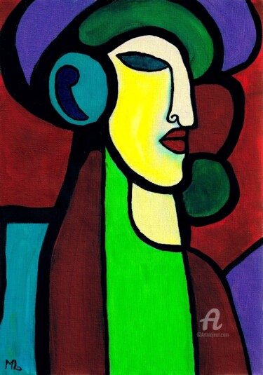 Painting titled "WOMAN PORTRAIT ABST…" by Mala, Original Artwork, Acrylic