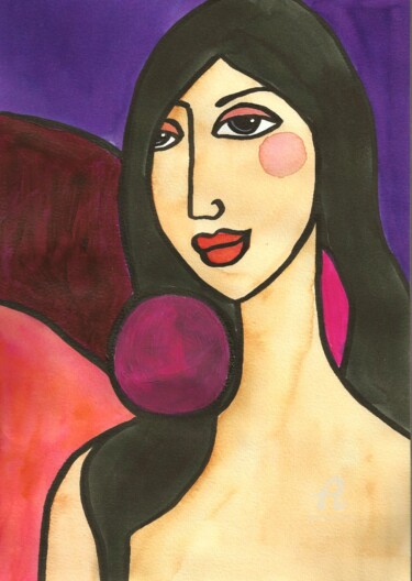 Malarstwo zatytułowany „WOMAN PORTRAIT” autorstwa Mala, Oryginalna praca, Akwarela