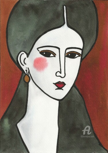 Malerei mit dem Titel "DIANE woman portrait" von Mala, Original-Kunstwerk, Aquarell