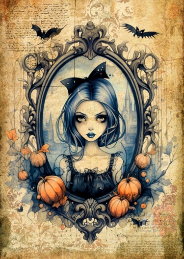 Digitale Kunst getiteld "Halloween Gothic Gi…" door Mala, Origineel Kunstwerk, Digitale collage