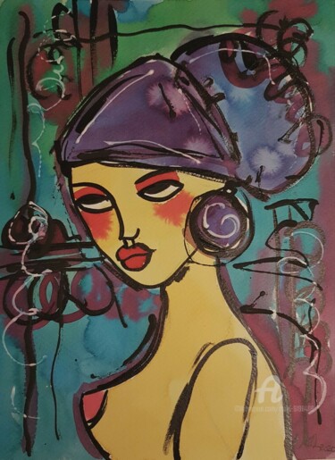 Painting titled "EDITH" by Mala, Original Artwork, Watercolor
