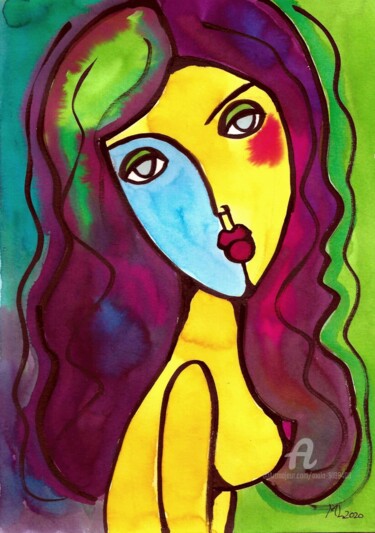 Painting titled "femme abstraite 2" by Mala, Original Artwork, Watercolor