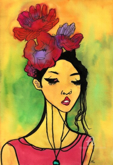 Malerei mit dem Titel "I'M A FLOWER" von Mala, Original-Kunstwerk, Aquarell