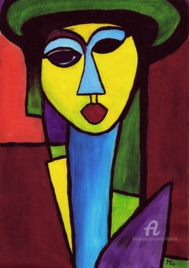 Painting titled "WOMAN PORTRAIT abst…" by Mala, Original Artwork, Acrylic