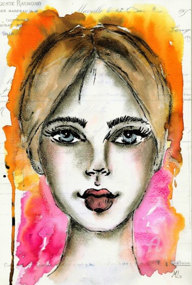 Painting titled "YOUNG WOMAN" by Mala, Original Artwork, Watercolor
