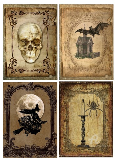 Arts numériques intitulée "Spooky halloween ca…" par Mala, Œuvre d'art originale, Collage numérique