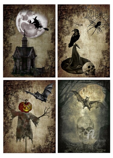 Digital Arts με τίτλο "Spooky halloween ca…" από Mala, Αυθεντικά έργα τέχνης, Ψηφιακό Κολάζ