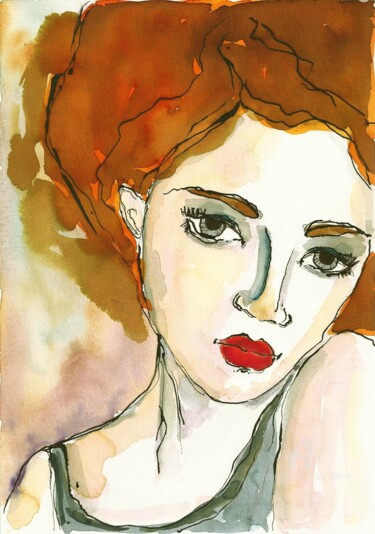 Pintura intitulada "SANDRINE woman femm…" por Mala, Obras de arte originais, Aquarela