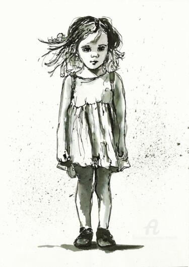 Рисунок под названием "Little girl petite…" - Mala, Подлинное произведение искусства, Чернила