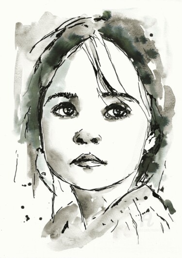 Rysunek zatytułowany „Little girl petite…” autorstwa Mala, Oryginalna praca, Atrament