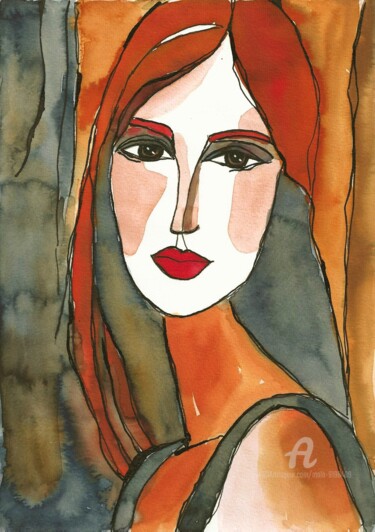 Pintura titulada "°TANJA° WOMAN INK D…" por Mala, Obra de arte original, Acuarela
