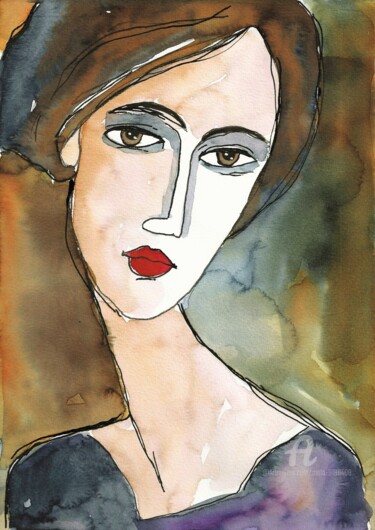 Painting titled "°GRETA° WOMAN INK D…" by Mala, Original Artwork, Watercolor