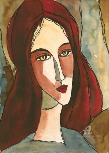 "°JEANNE°  WOMAN INK…" başlıklı Tablo Mala tarafından, Orijinal sanat, Suluboya