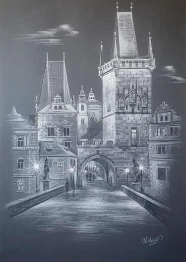 Zeichnungen mit dem Titel "Prague" von Malanij, Original-Kunstwerk, Pastell