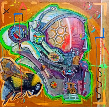 Schilderij getiteld "Bee Universum" door Malarz .Akrobata, Origineel Kunstwerk, Acryl