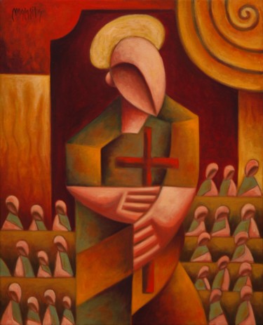 Painting titled "Life things-Religion" by Zsolt Malasits, Original Artwork, Oil Mounted on Wood Stretcher frame