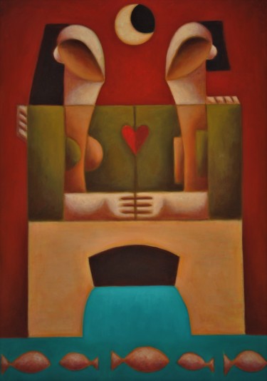 Painting titled "Harmony of love" by Zsolt Malasits, Original Artwork, Oil Mounted on Wood Stretcher frame