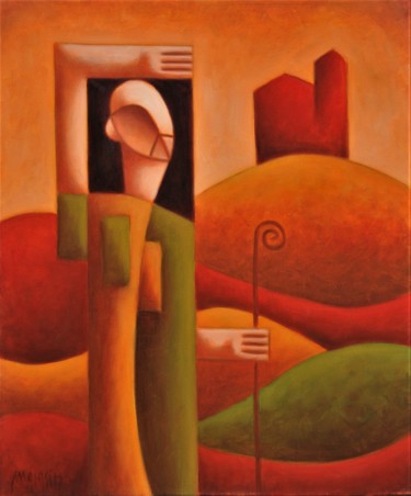 Painting titled "Hermit" by Zsolt Malasits, Original Artwork, Oil Mounted on Wood Stretcher frame