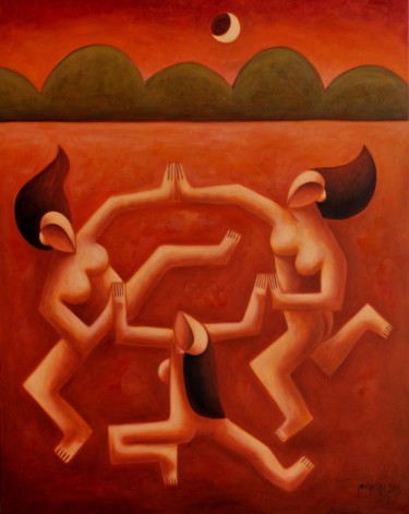 Malerei mit dem Titel "Dancing girls" von Zsolt Malasits, Original-Kunstwerk, Öl