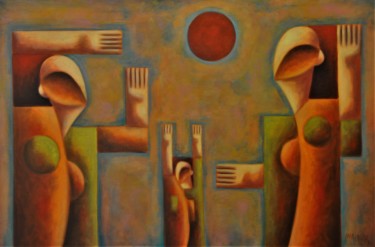 Painting titled "Play" by Zsolt Malasits, Original Artwork, Oil Mounted on Wood Stretcher frame
