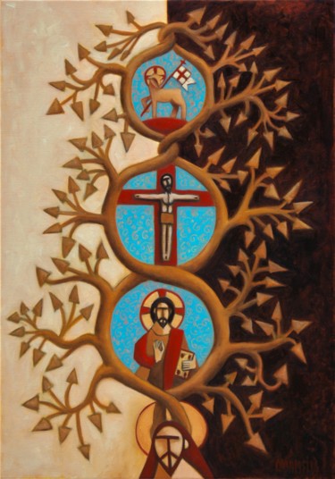 Pintura intitulada "Tree of life" por Zsolt Malasits, Obras de arte originais, Óleo Montado em Armação em madeira