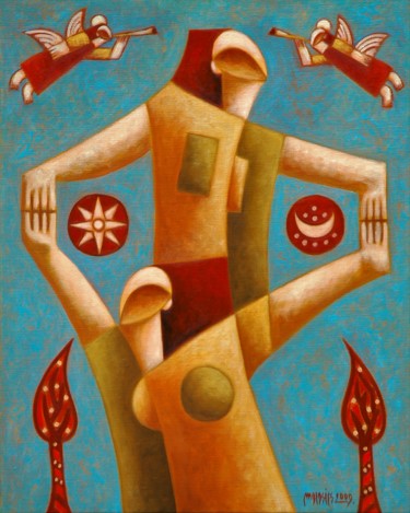 Painting titled "Unity" by Zsolt Malasits, Original Artwork, Oil Mounted on Wood Stretcher frame