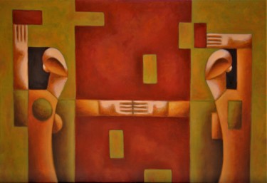 Painting titled "Tower of life" by Zsolt Malasits, Original Artwork, Oil Mounted on Wood Stretcher frame