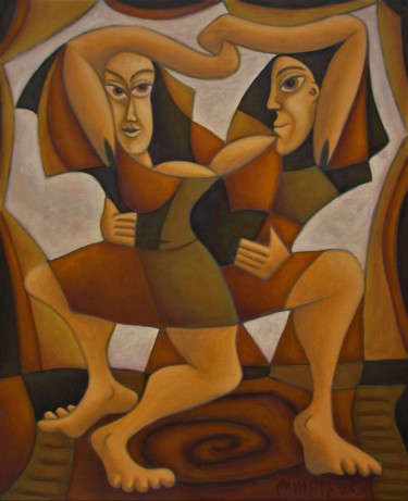 Painting titled "Dancers" by Zsolt Malasits, Original Artwork, Oil Mounted on Wood Stretcher frame