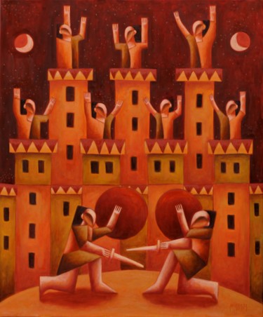 Painting titled "Duel" by Zsolt Malasits, Original Artwork, Oil