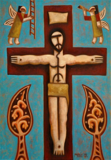 Painting titled "Corpus Christi - Th…" by Zsolt Malasits, Original Artwork, Oil Mounted on Wood Stretcher frame