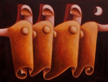 Painting titled "Messengers of light…" by Zsolt Malasits, Original Artwork, Oil Mounted on Wood Stretcher frame