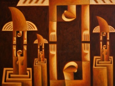 Painting titled "Labyrinths of life" by Zsolt Malasits, Original Artwork, Oil Mounted on Wood Stretcher frame
