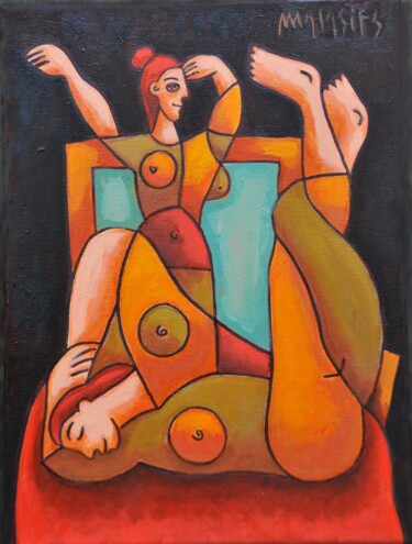 Painting titled "Mirror 2." by Zsolt Malasits, Original Artwork, Oil Mounted on Wood Stretcher frame