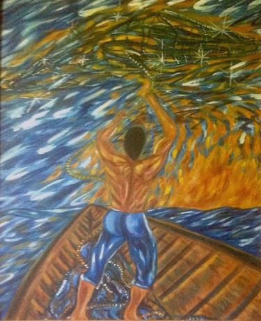 Painting titled "Fisherman  Painting" by Male Beauty Forum Lifestyle, Original Artwork, Oil