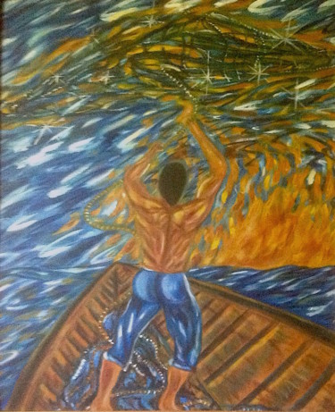 Malerei mit dem Titel "Fisherman  Painting" von Male Beauty Forum Lifestyle, Original-Kunstwerk, Öl