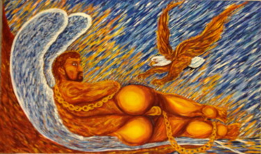 Painting titled "Prometheus chained…" by Male Beauty Forum Lifestyle, Original Artwork, Oil