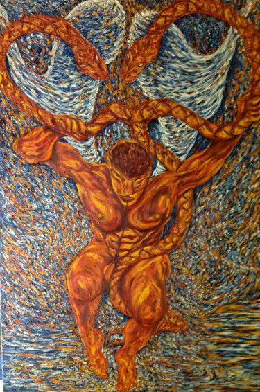 Painting titled "Hermes and the Cadu…" by Male Beauty Forum Lifestyle, Original Artwork, Oil