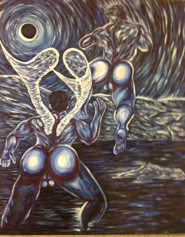 Schilderij getiteld "Neptune and Leander…" door Male Beauty Forum Lifestyle, Origineel Kunstwerk, Olie