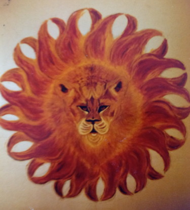 Painting titled "Aztec Lions Head" by Male Beauty Forum Lifestyle, Original Artwork, Oil