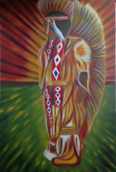 Painting titled "First Nation Shaman" by Male Beauty Forum Lifestyle, Original Artwork, Oil