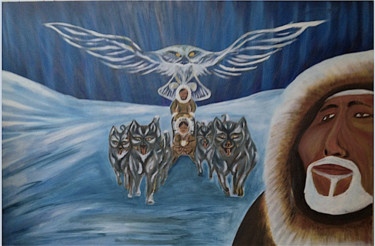 Peinture intitulée "Inuit Family with D…" par Male Beauty Forum Lifestyle, Œuvre d'art originale, Huile
